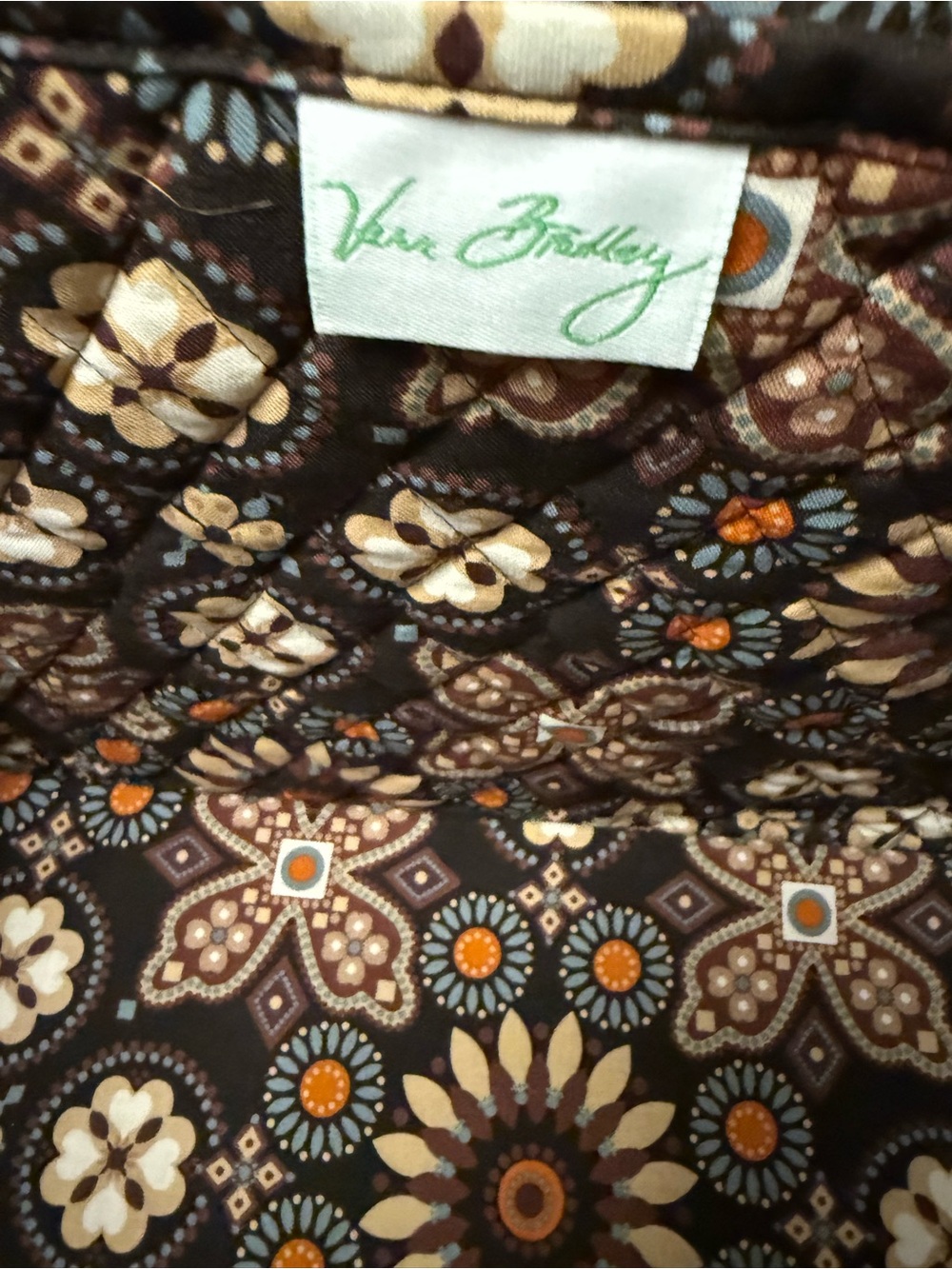 Vera Bradley Brown Floral Quilted Tote with Orange and Blue Accents - Picture 4 of 8